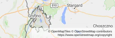 Mapa z zaznaczonym Gryfinem