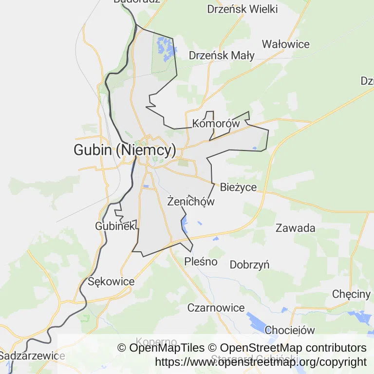 Mapa z zaznaczonym Gubinem