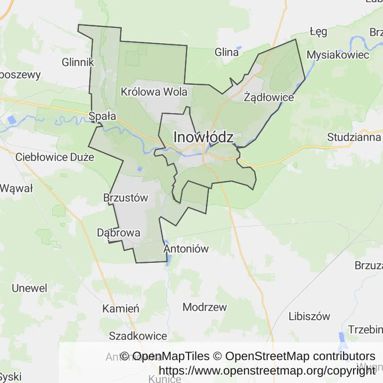 Mapa z zaznaczonym Inowłodzem