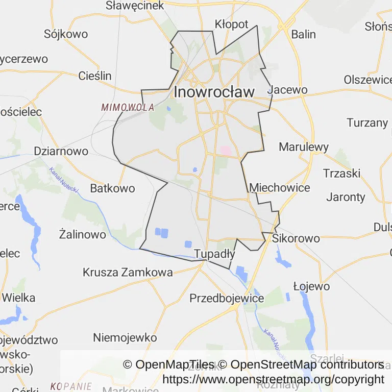 Mapa z zaznaczonym Inowrocławiu
