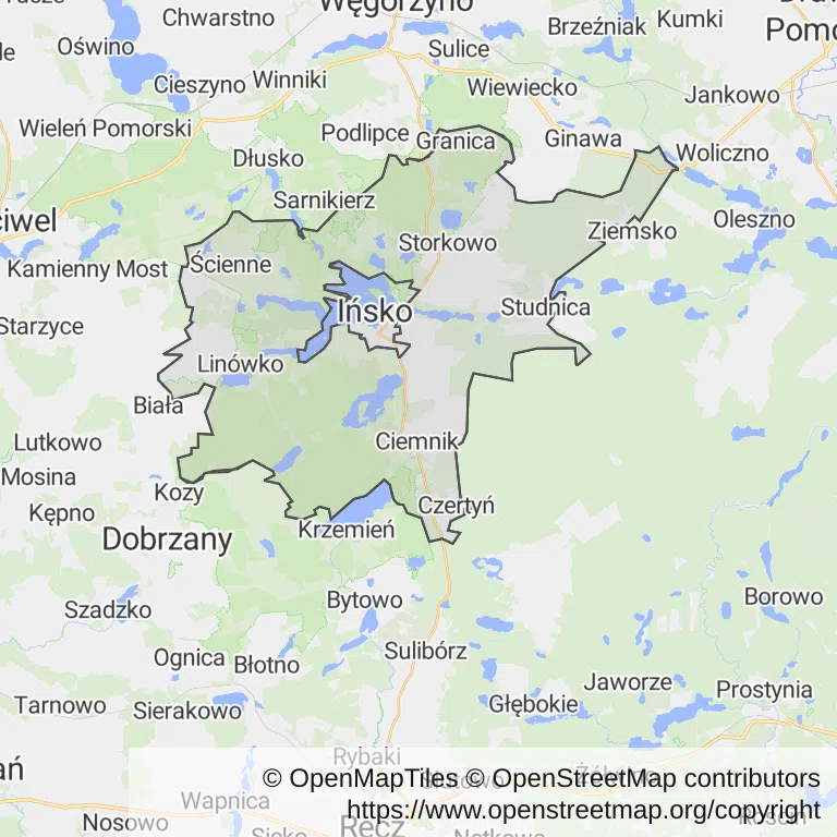 Mapa z zaznaczonym Ińskiem