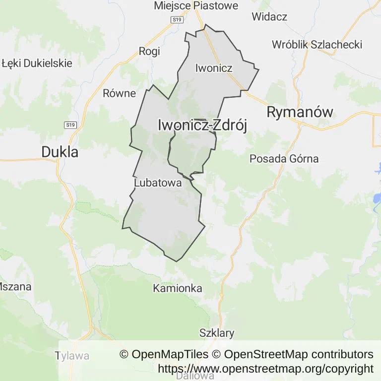 Mapa z zaznaczonym Iwoniczu-Zdroju