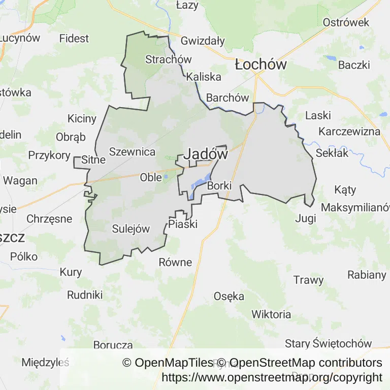 Mapa z zaznaczonym Jadowem