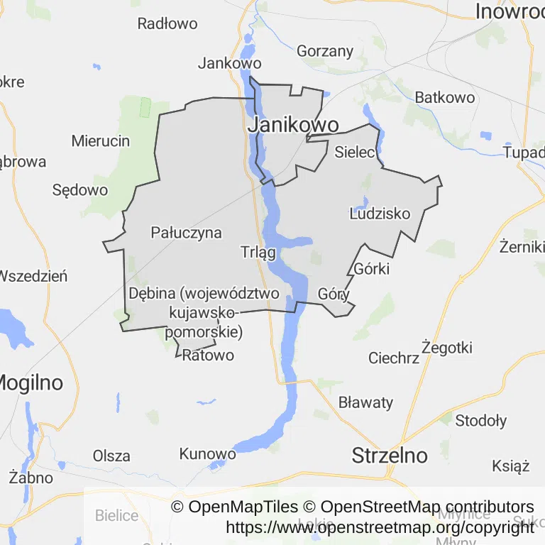 Mapa z zaznaczonym Janikowem