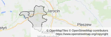 Mapa z zaznaczonym Jaraczewem