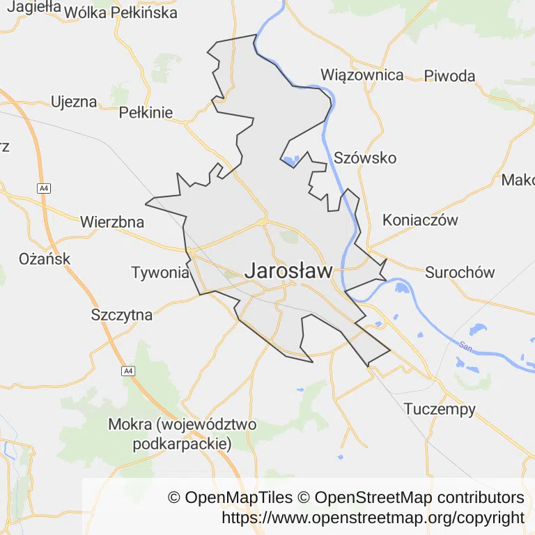 Mapa z zaznaczonym Jarosławiu