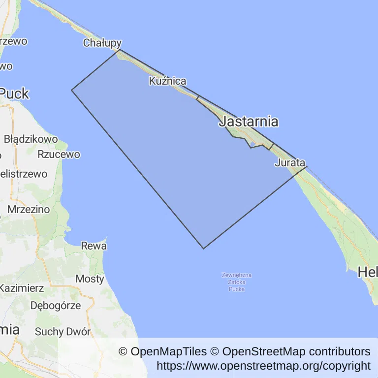 Mapa z zaznaczoną Jastarni