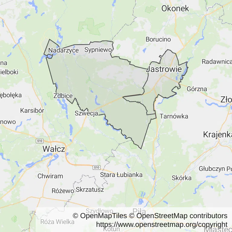 Mapa z zaznaczonym Jastrowiu