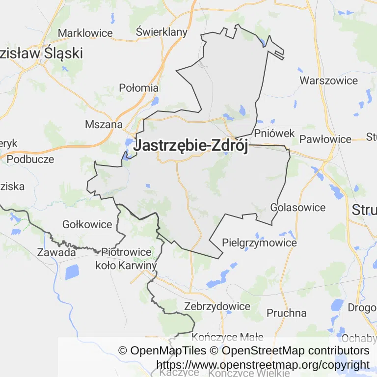 Mapa z zaznaczonym Jastrzębiu-Zdroju