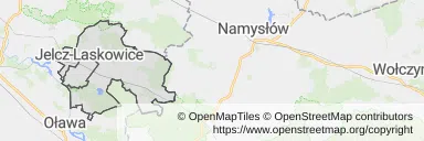 Mapa z zaznaczonymi Jelczu-Laskowicami
