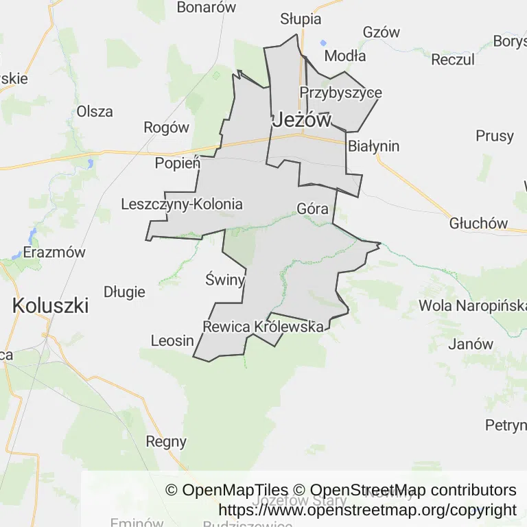 Mapa z zaznaczonym Jeżowem