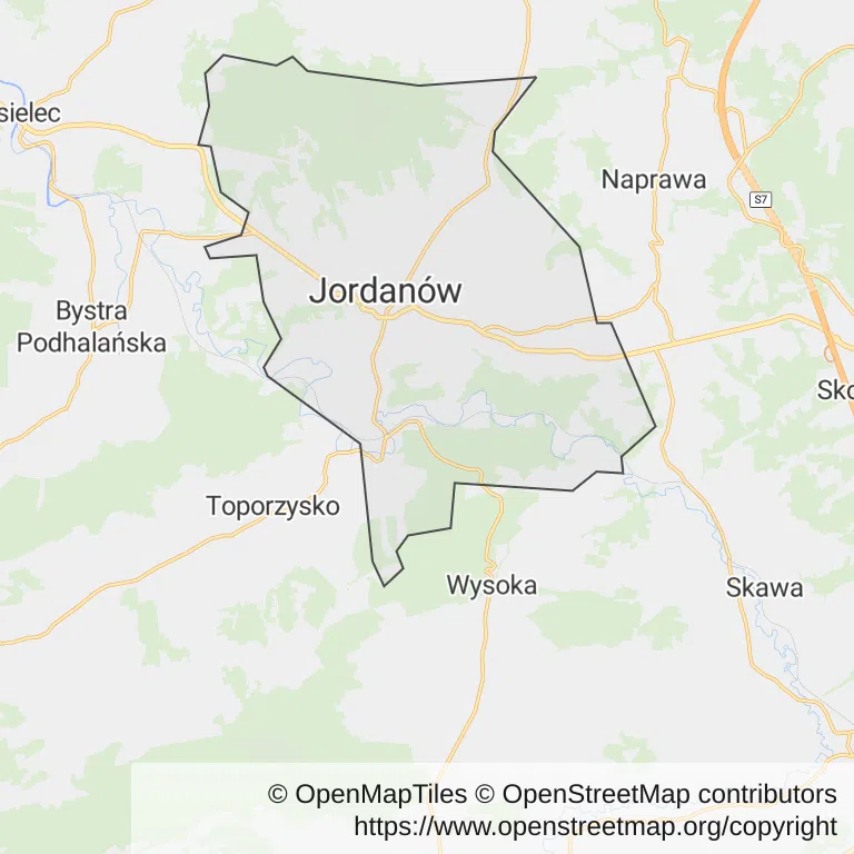 Mapa z zaznaczonym Jordanowem