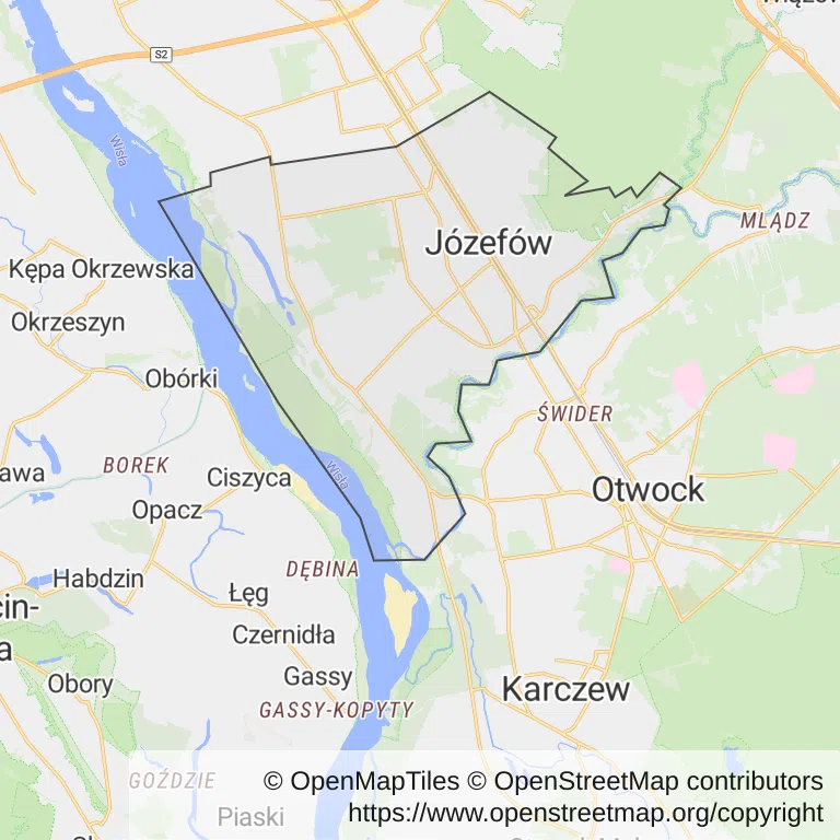 Mapa z zaznaczonym Józefowem
