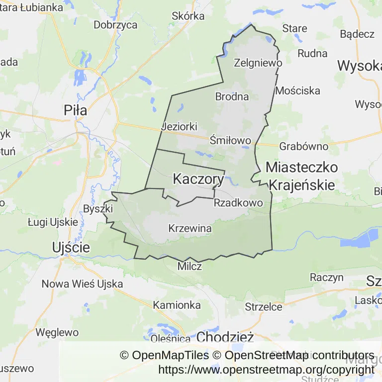 Mapa z zaznaczonym Kaczorami