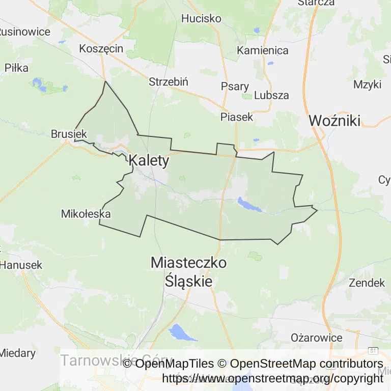 Mapa z zaznaczonym Kaletami