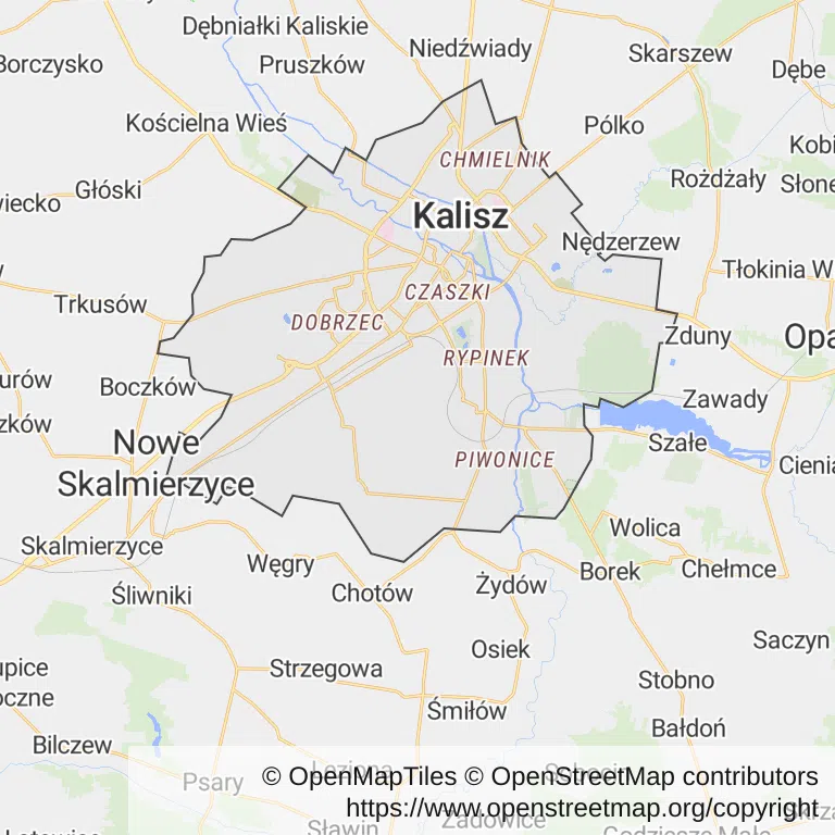 Mapa z zaznaczonym Kaliszem