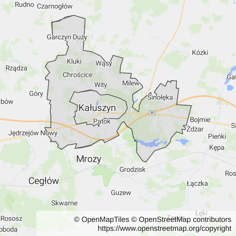 Mapa z zaznaczonym Kałuszynem