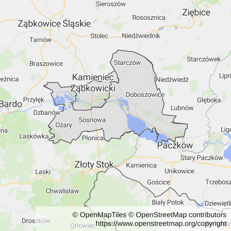 Mapa z zaznaczonym Kamieńcu Ząbkowickim