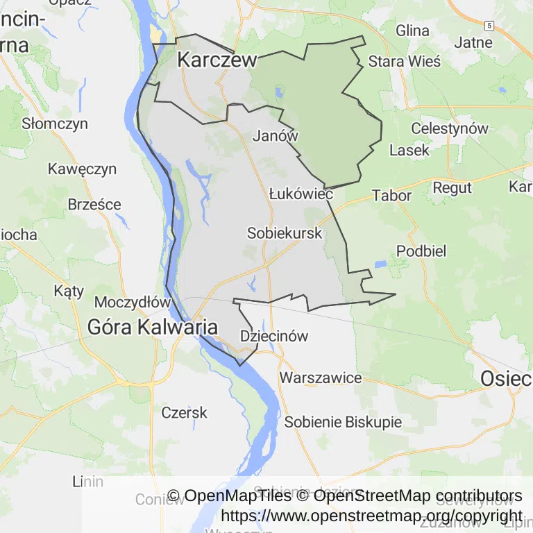 Mapa z zaznaczonym Karczewem