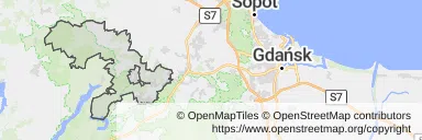 Mapa z zaznaczonym Kartuzami