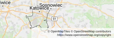 Mapa z zaznaczonymi Katowicami