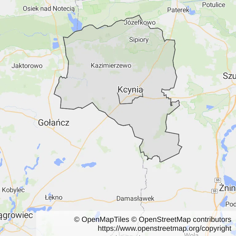 Mapa z zaznaczoną Kcyni