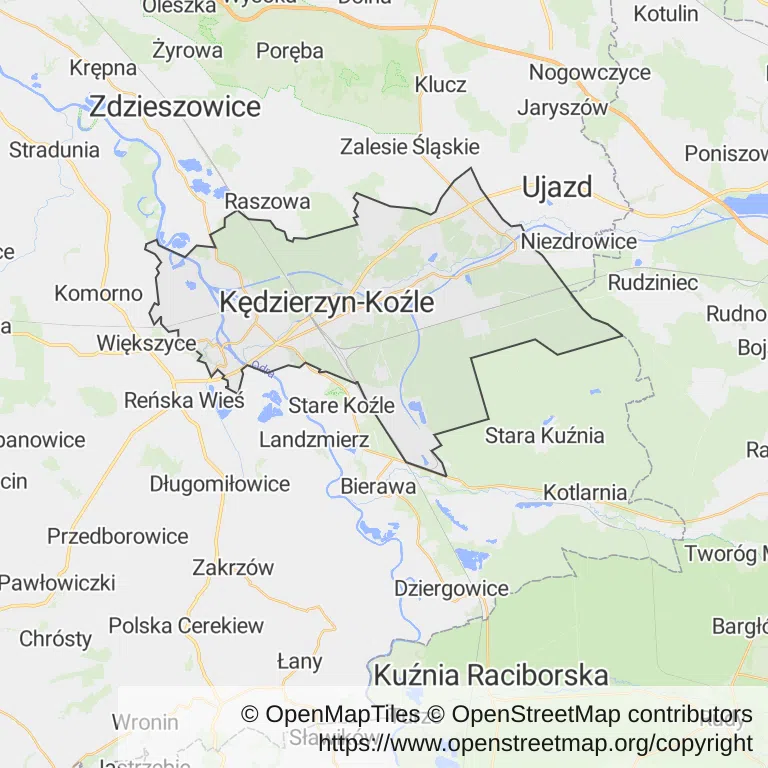 Mapa z zaznaczonym Kędzierzynie-Koźlu