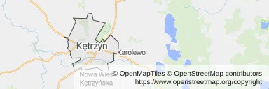 Mapa z zaznaczonym Kętrzynem