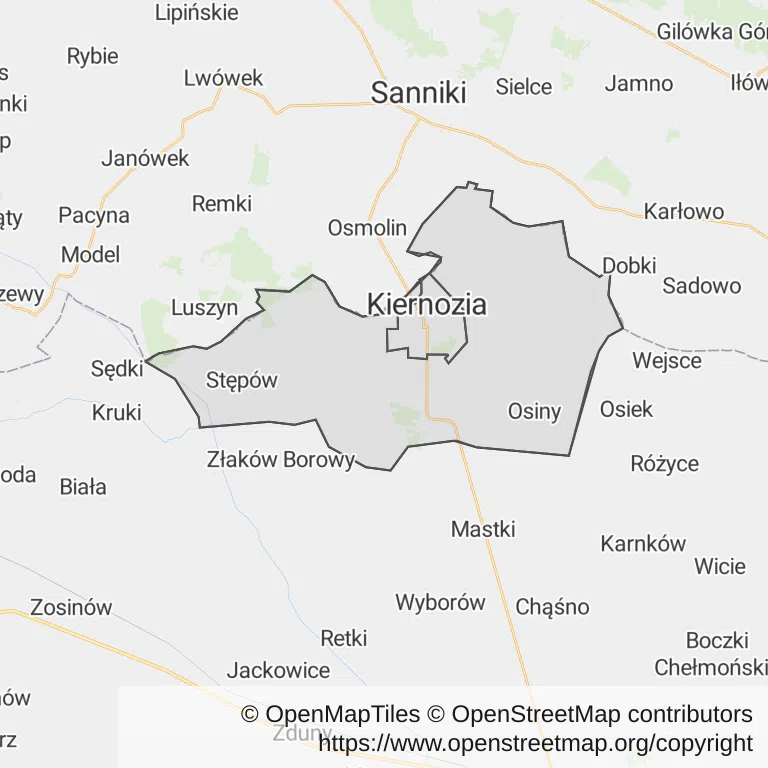 Mapa z zaznaczoną Kiernozi