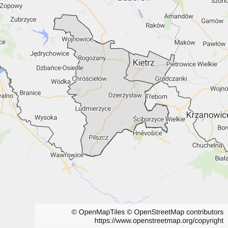 Mapa z zaznaczonym Kietrzem