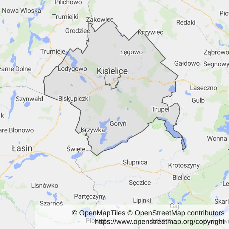 Mapa z zaznaczonymi Kisielicami