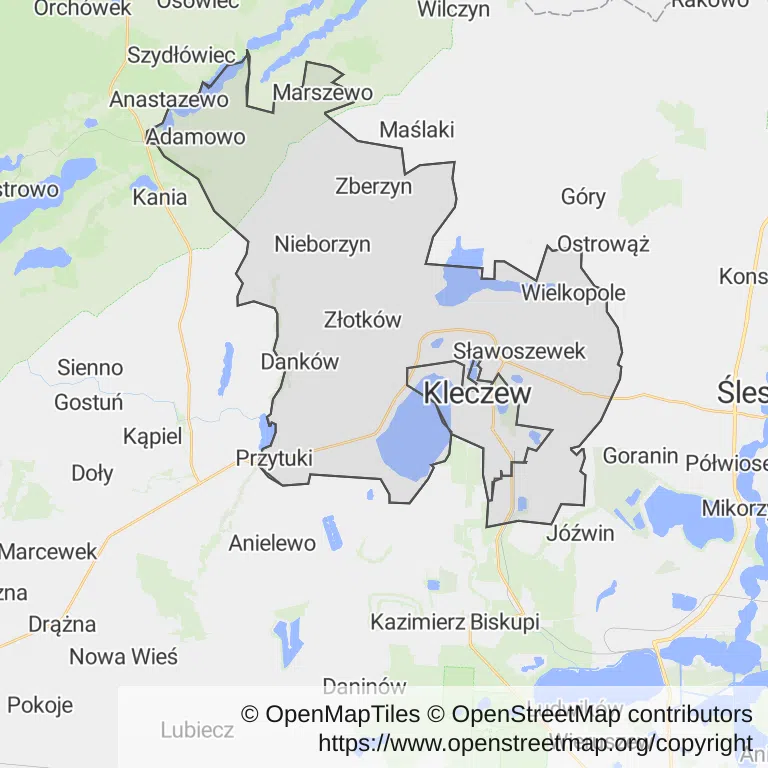 Mapa z zaznaczonym Kleczewem