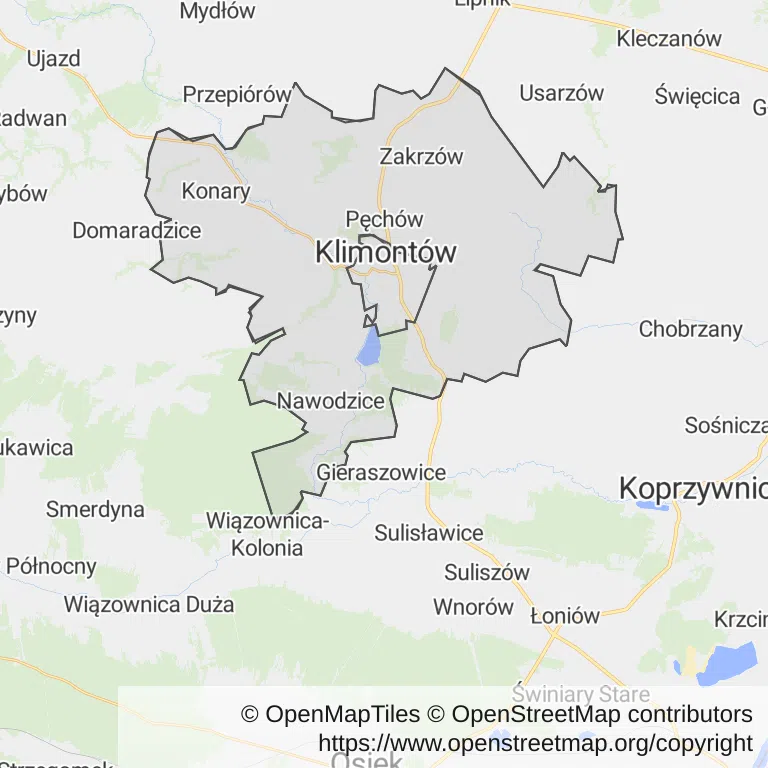 Mapa z zaznaczonym Klimontowem