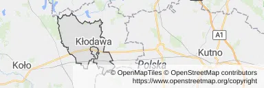 Mapa z zaznaczoną Kłodawem