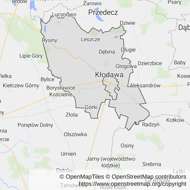 Mapa z zaznaczoną Kłodawem