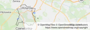 Mapa z zaznaczonym Knurowem