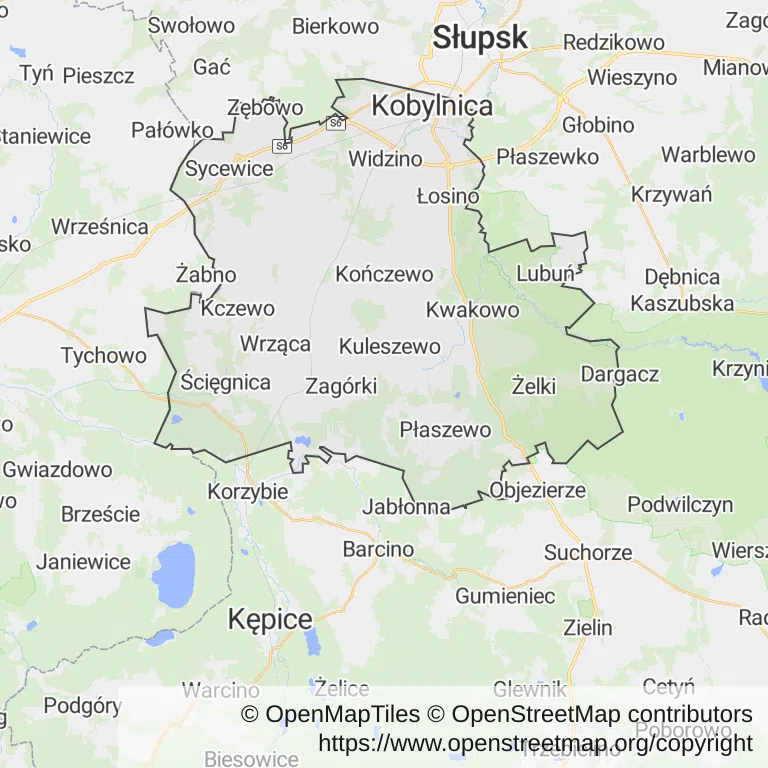 Mapa z zaznaczonym Kobylnicy