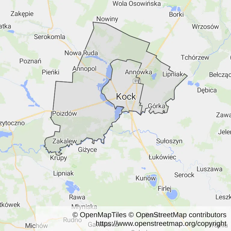 Mapa z zaznaczonym Kockiem