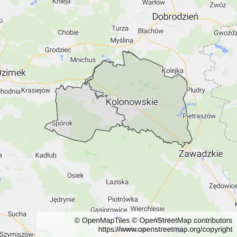 Mapa z zaznaczonym Kolonowskiem