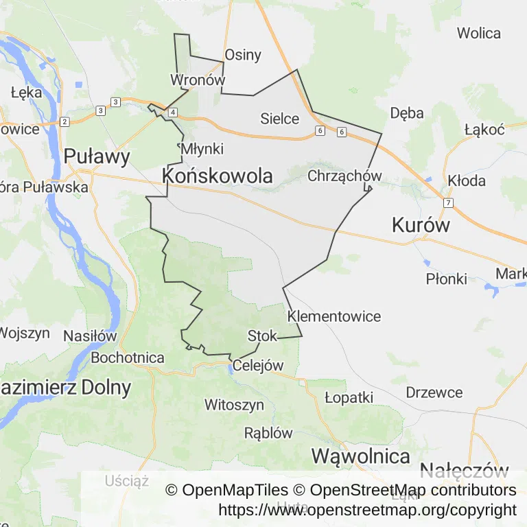 Mapa z zaznaczoną Końskowoli