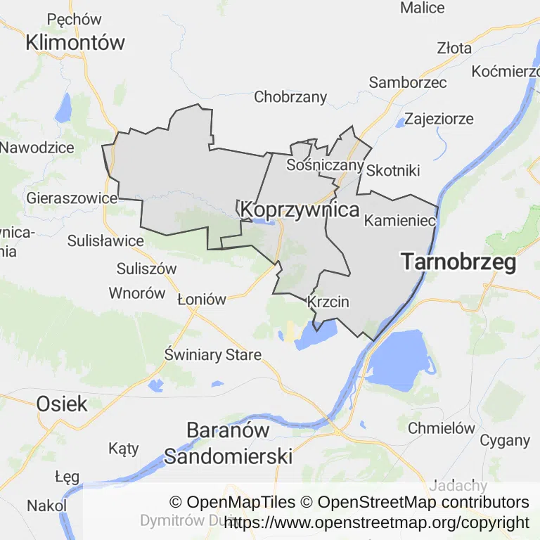 Mapa z zaznaczonym Koprzywnicy