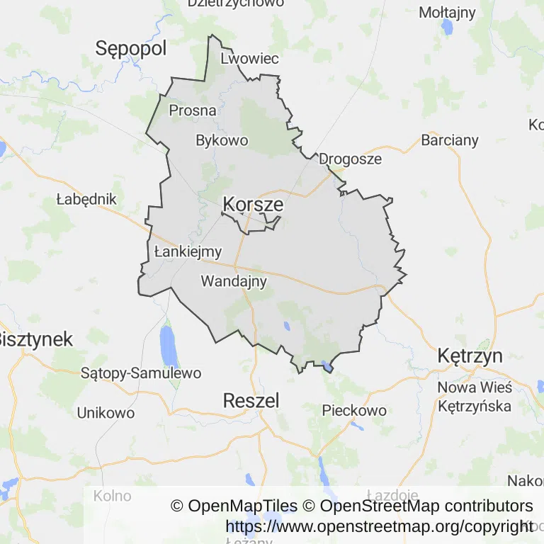 Mapa z zaznaczonym Korszami