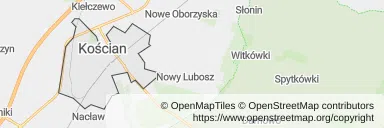 Mapa z zaznaczonym Kościanem