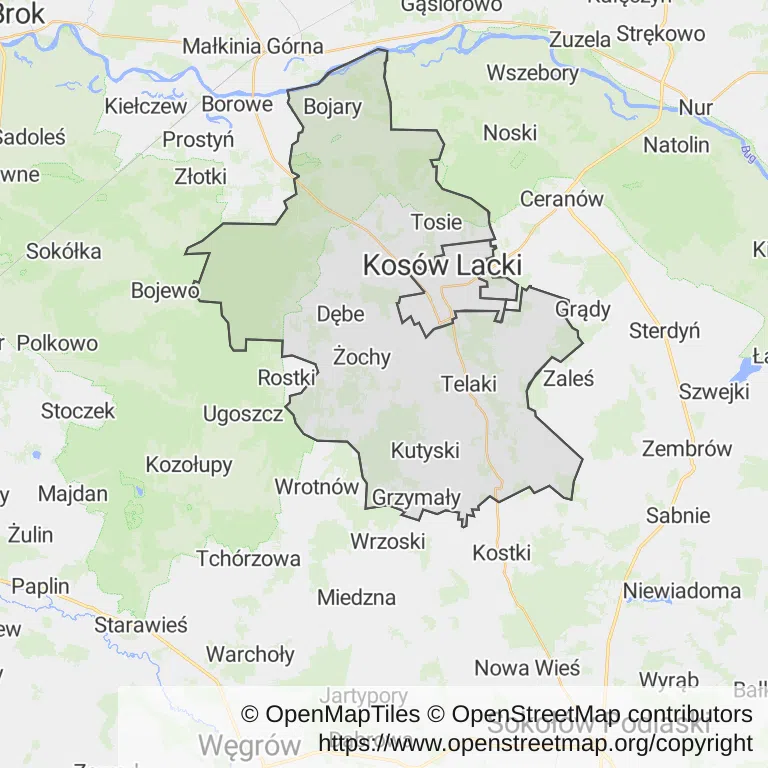 Mapa z zaznaczonym Kosowie Lackim