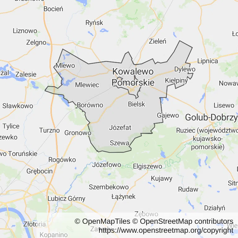 Mapa z zaznaczonym Kowalewie Pomorskim