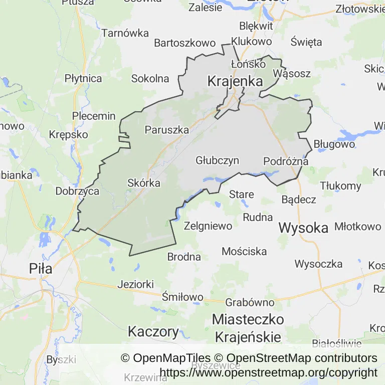 Mapa z zaznaczoną Krajeńką