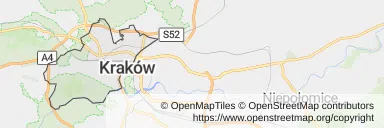 Mapa z zaznaczoną Krowodrzą w Krakowie