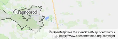 Mapa z zaznaczonym Krasnobrodzem