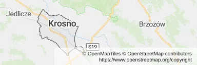 Mapa z zaznaczonym Krośnem