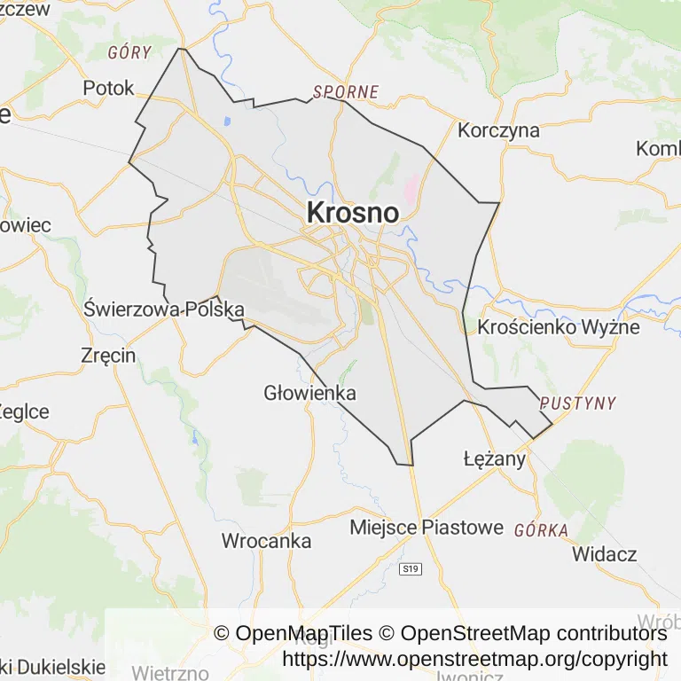 Mapa z zaznaczonym Krośnem